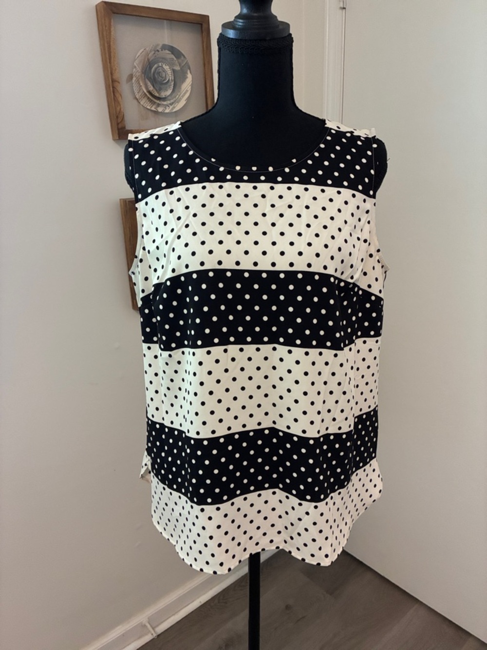 Talbots black/white polka dot color block sleeveless blouse